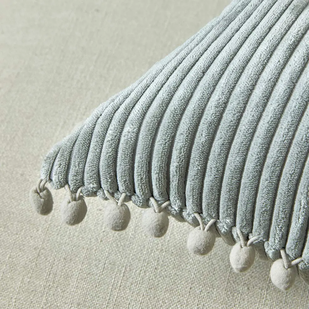 Fancy Homi 18x18 Inch Grey Corduroy Decorative Pillow Cover Pack of 2 | Farmhouse Accent with Pom-poms (70-120 chars) - view 4