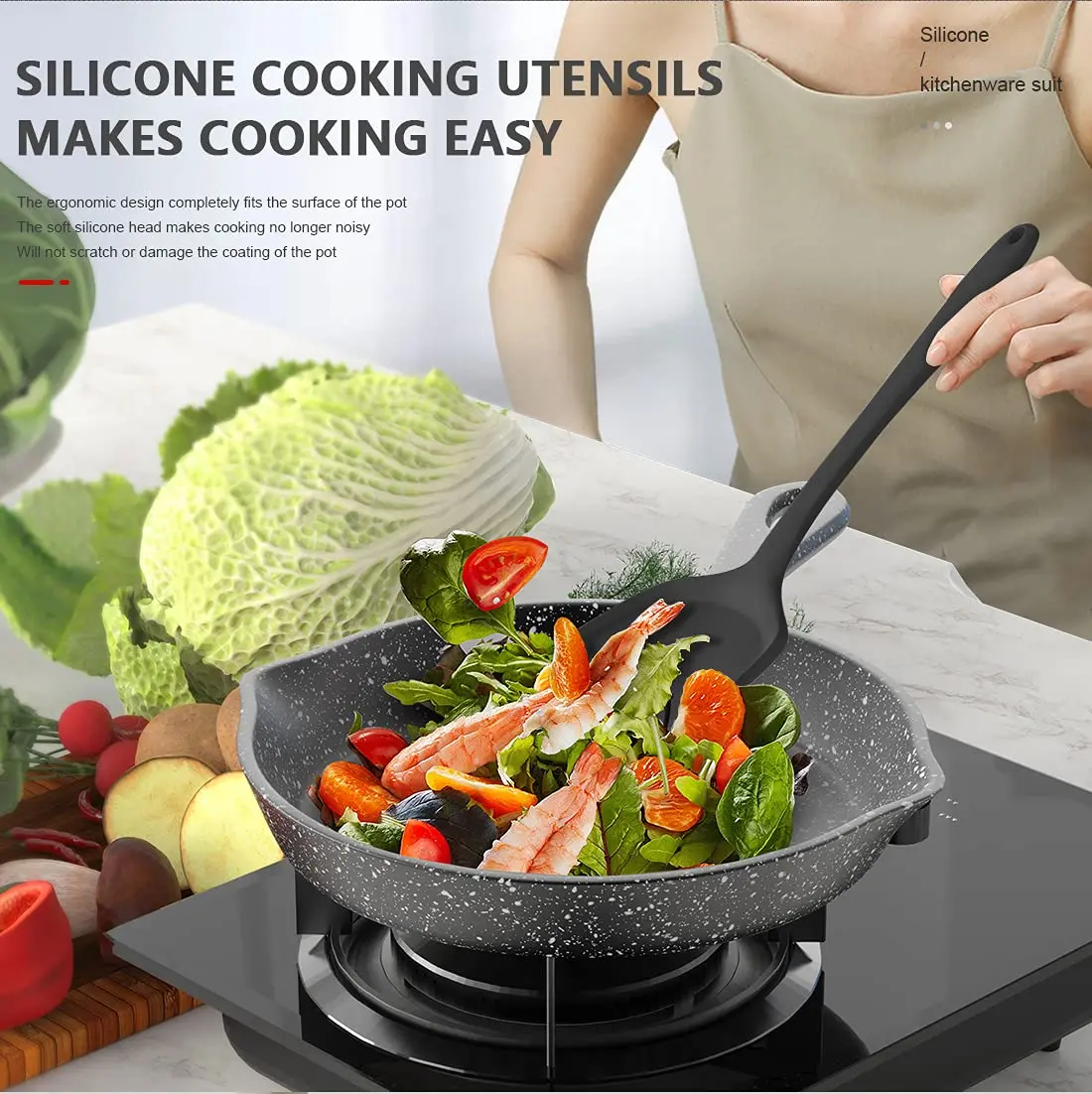 AOTHOD Silicone Cooking Utensils Set - Heat Resistant 446°F | BPA Free Kitchen Gadgets - view 7