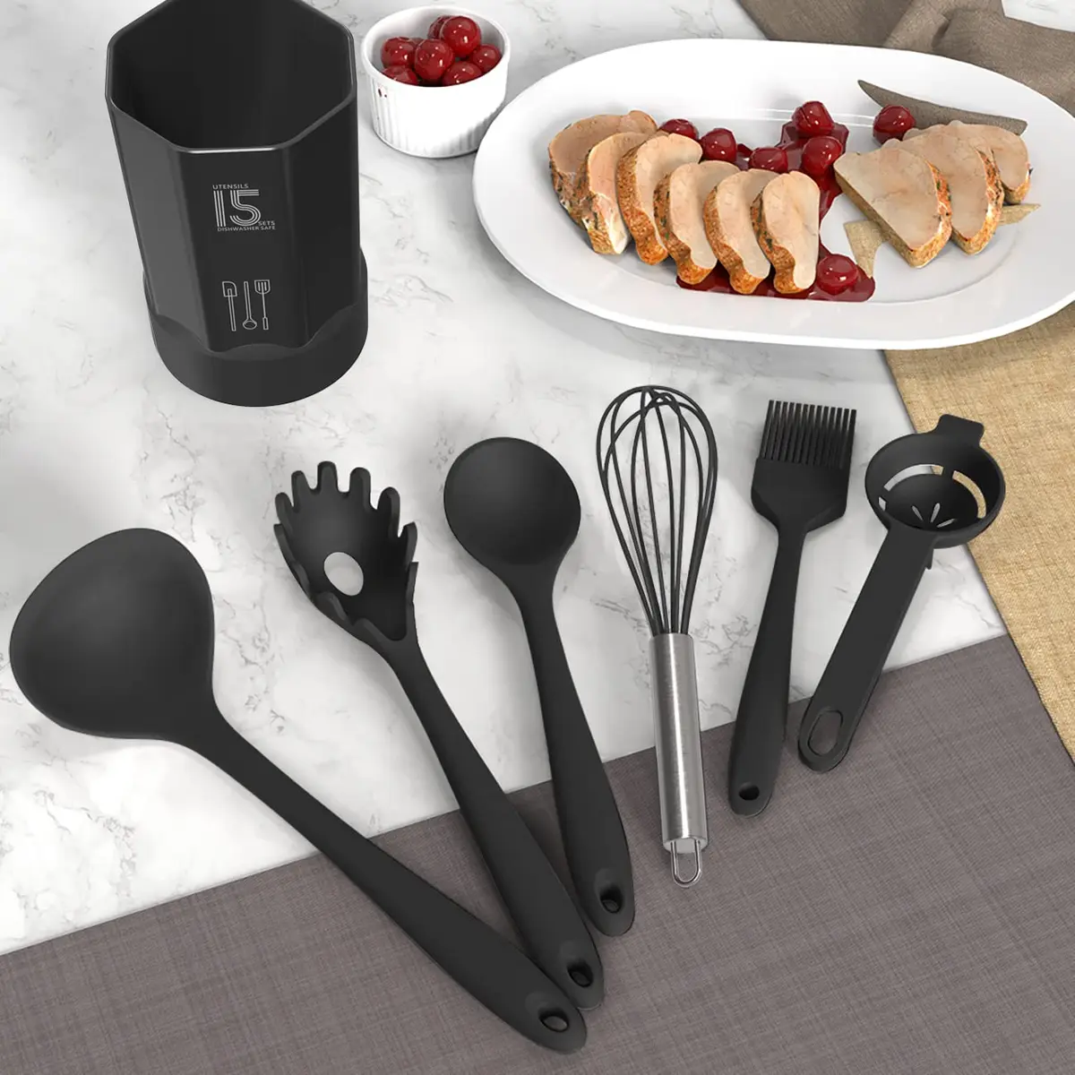 AOTHOD Silicone Cooking Utensils Set - Heat Resistant 446°F | BPA Free Kitchen Gadgets - view 8