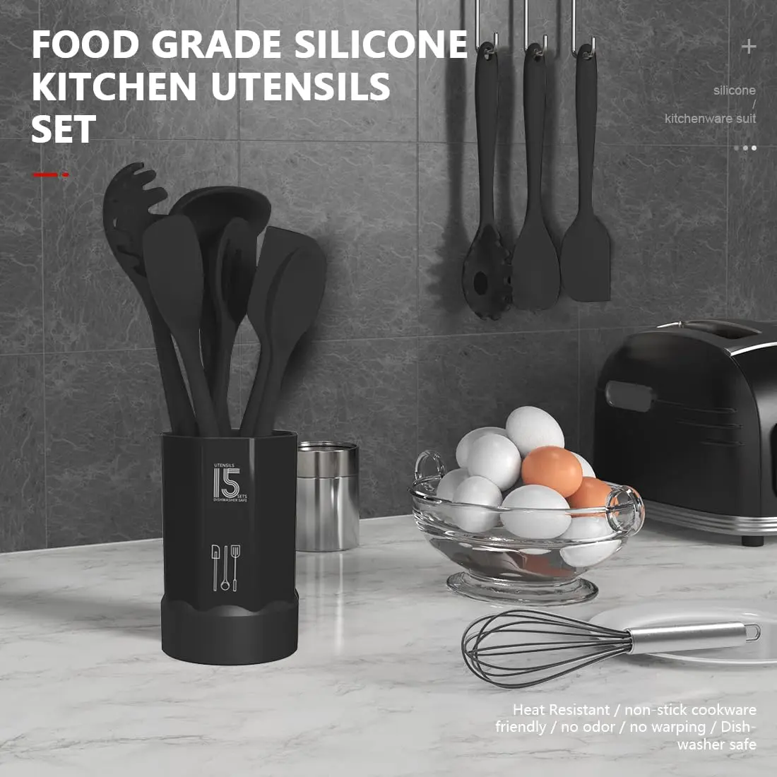 AOTHOD Silicone Cooking Utensils Set - Heat Resistant 446°F | BPA Free Kitchen Gadgets - view 2