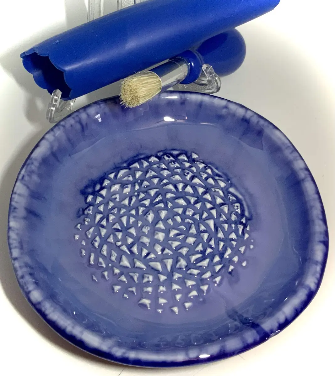 BonCera Ceramic Garlic Grater Plate 4-Piece Set - Blue Ocean Glazed | Versatile Kitchen Tool for Garlic, Ginger & Fruits - view 6
