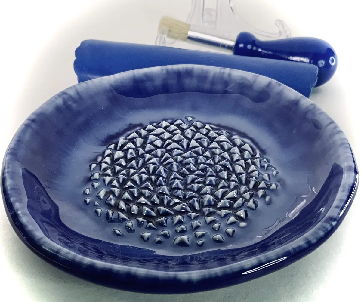 BonCera Ceramic Garlic Grater Plate 4-Piece Set - Blue Ocean Glazed | Versatile Kitchen Tool for Garlic, Ginger & Fruits - view 9