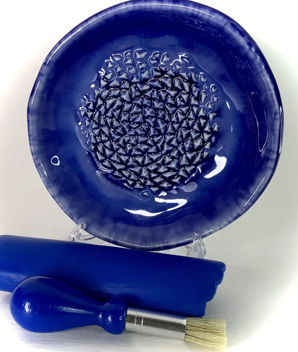 BonCera Ceramic Garlic Grater Plate 4-Piece Set - Blue Ocean Glazed | Versatile Kitchen Tool for Garlic, Ginger & Fruits - view 5
