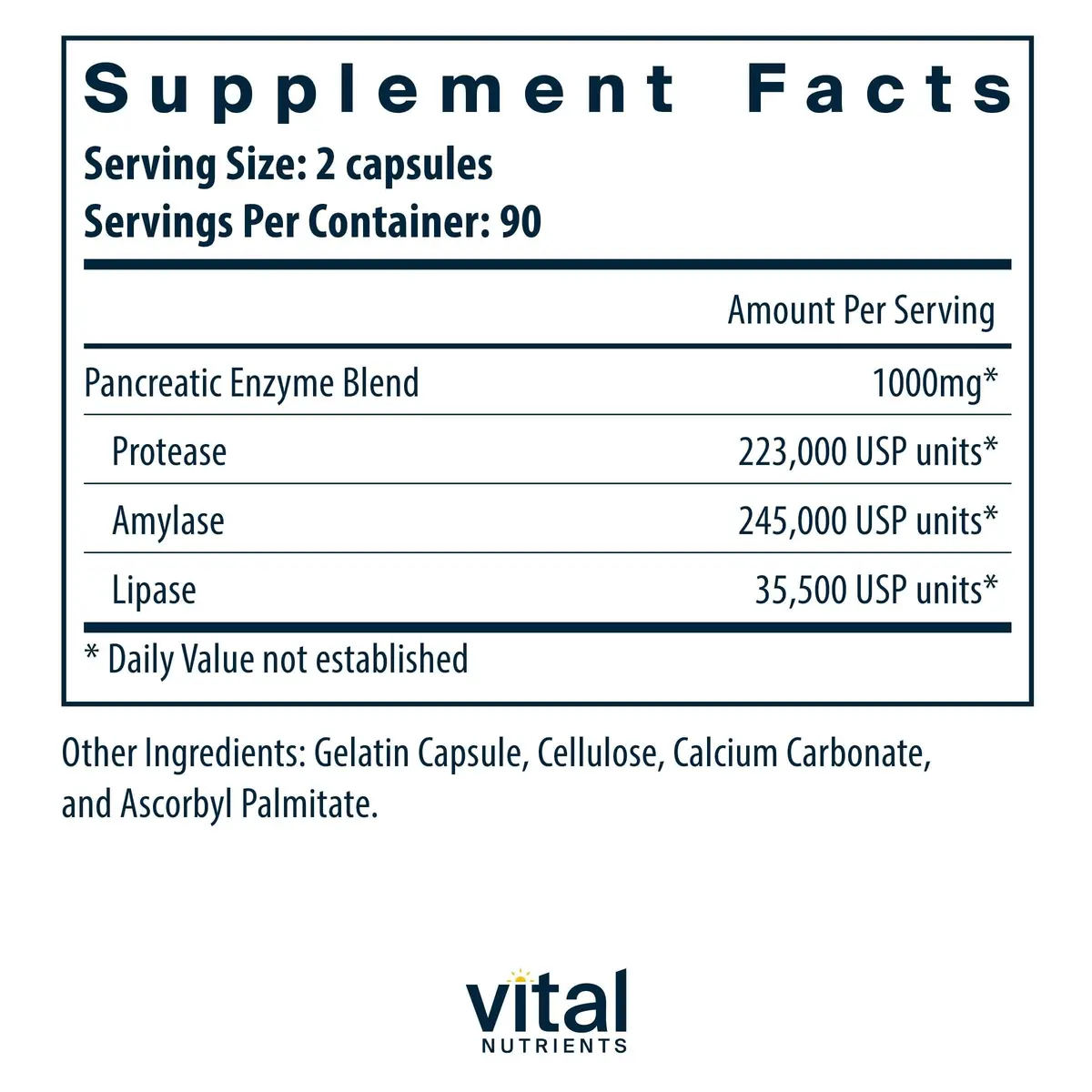Vital Nutrients Pancreatic Enzymes 1000mg 180 Capsules | Supports Digestion & Nutrient Absorption - view 2