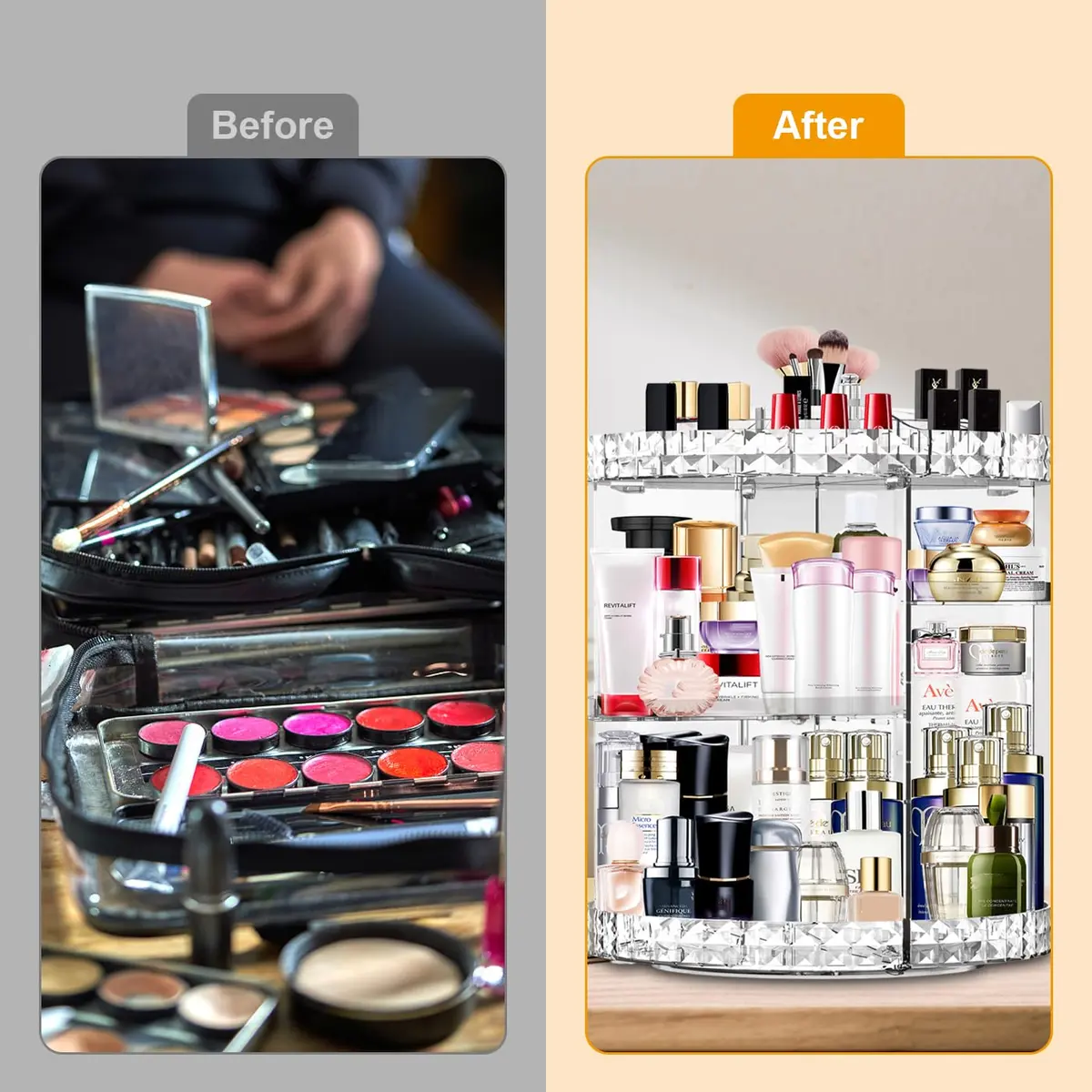 MISERWE 360 Rotating Makeup Organizer 4L (141 fl oz) Clear | Adjustable Layers for Cosmetics - view 5