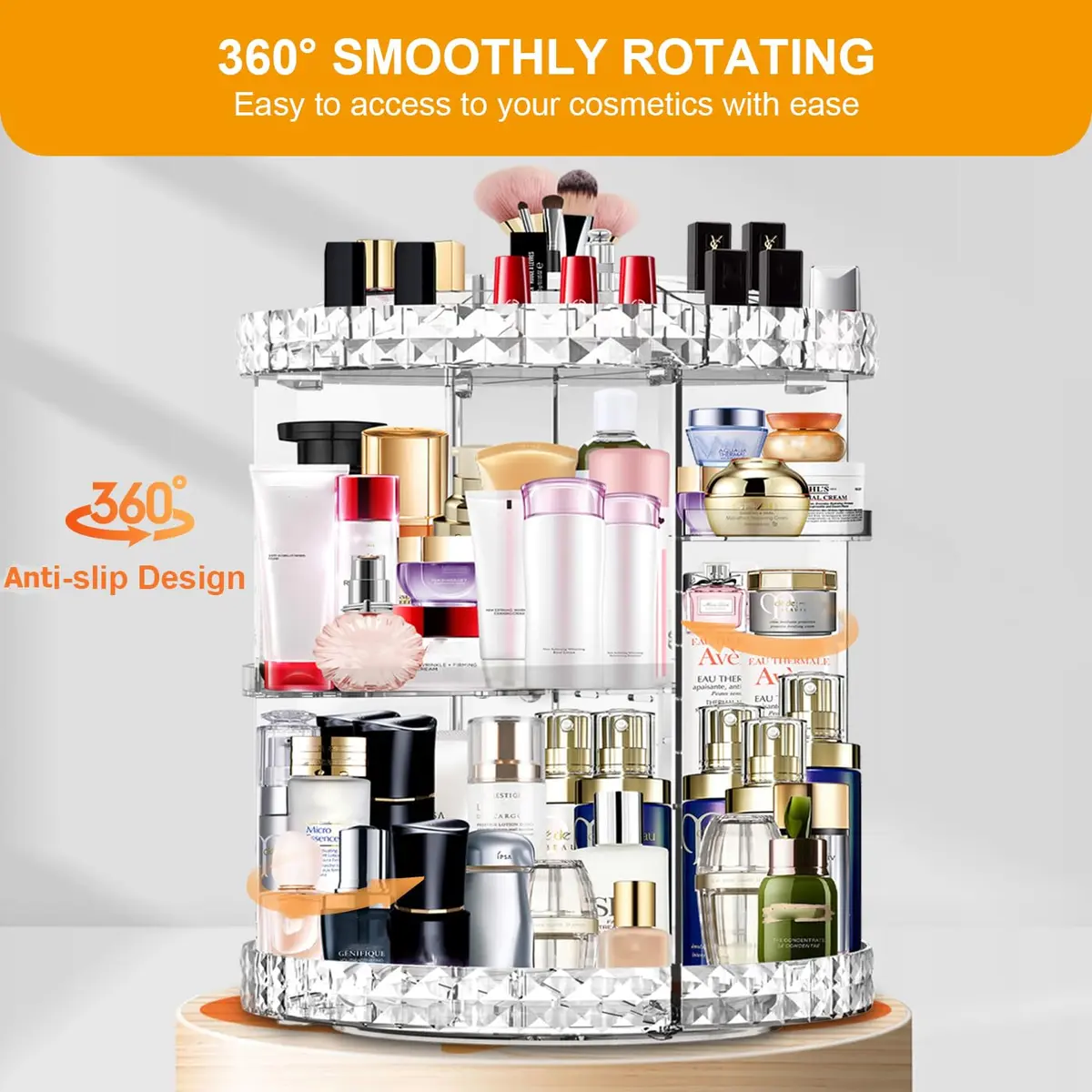MISERWE 360 Rotating Makeup Organizer 4L (141 fl oz) Clear | Adjustable Layers for Cosmetics - view 6