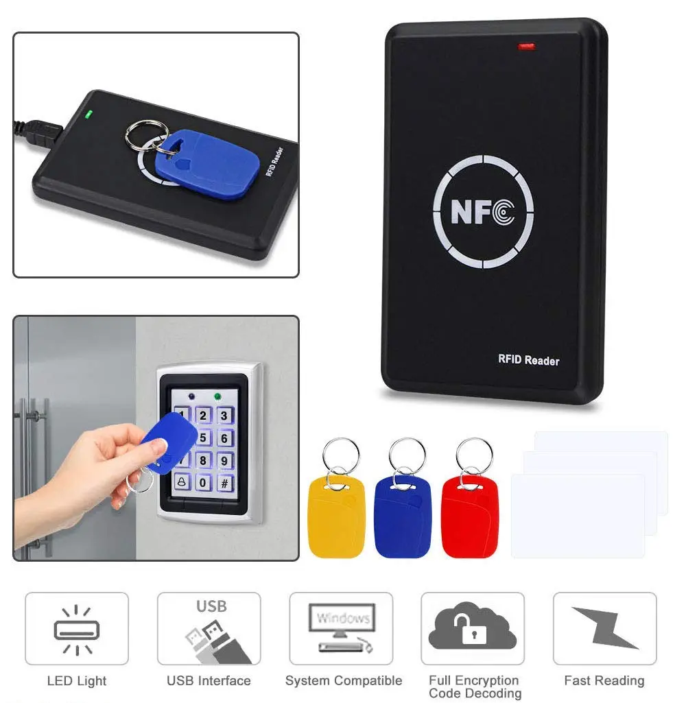 LEXI RFID NFC Duplicator NS106 with 5 T5577 & 5 UID Key Cards | USB Interface, 125KHz/13.56MHz Dual Frequency Copier - view 4