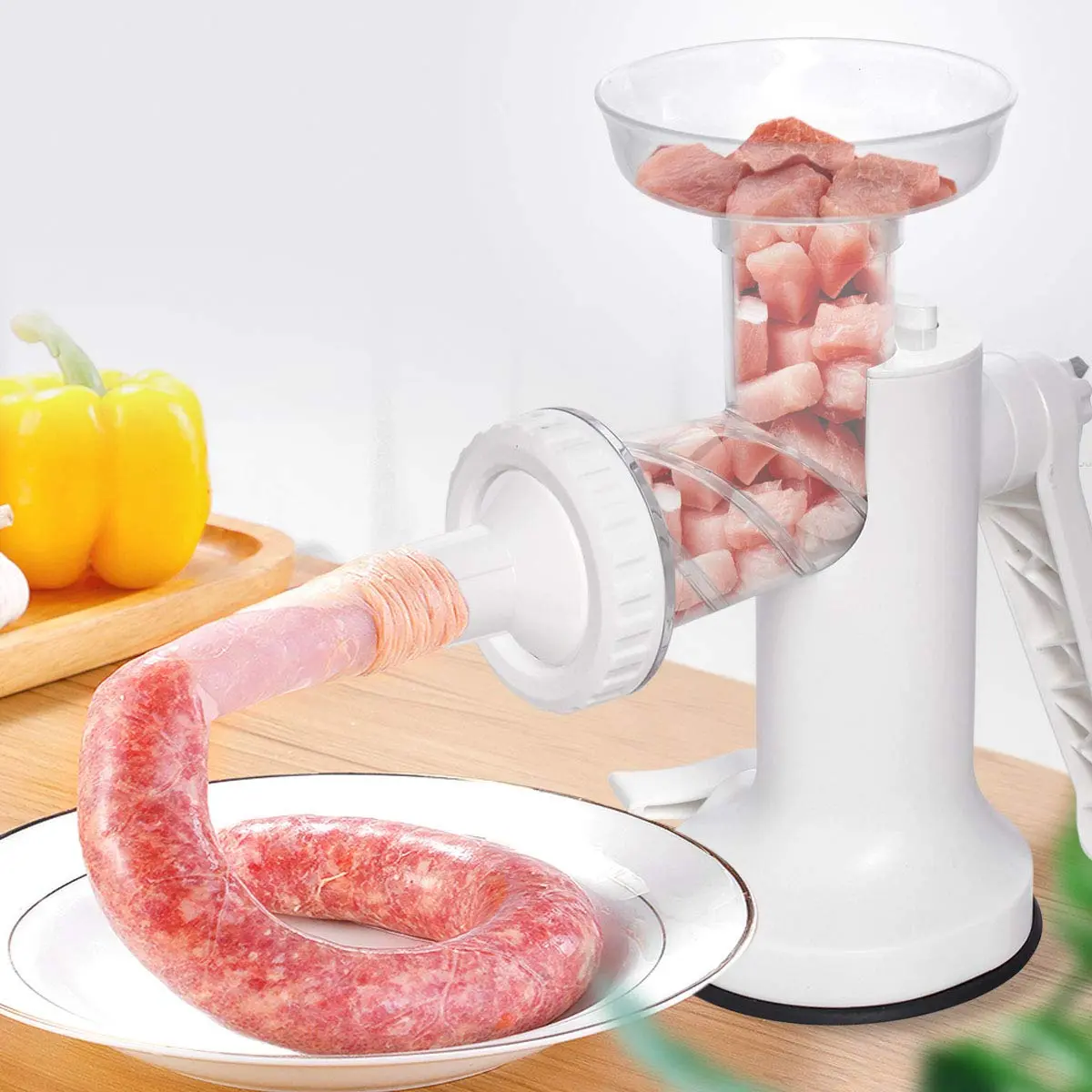 LHS Manual Meat Grinder White with Table Clamp & Sausage Stuffer | Multi-Function Kitchen Tool (3-in-1) - view 6