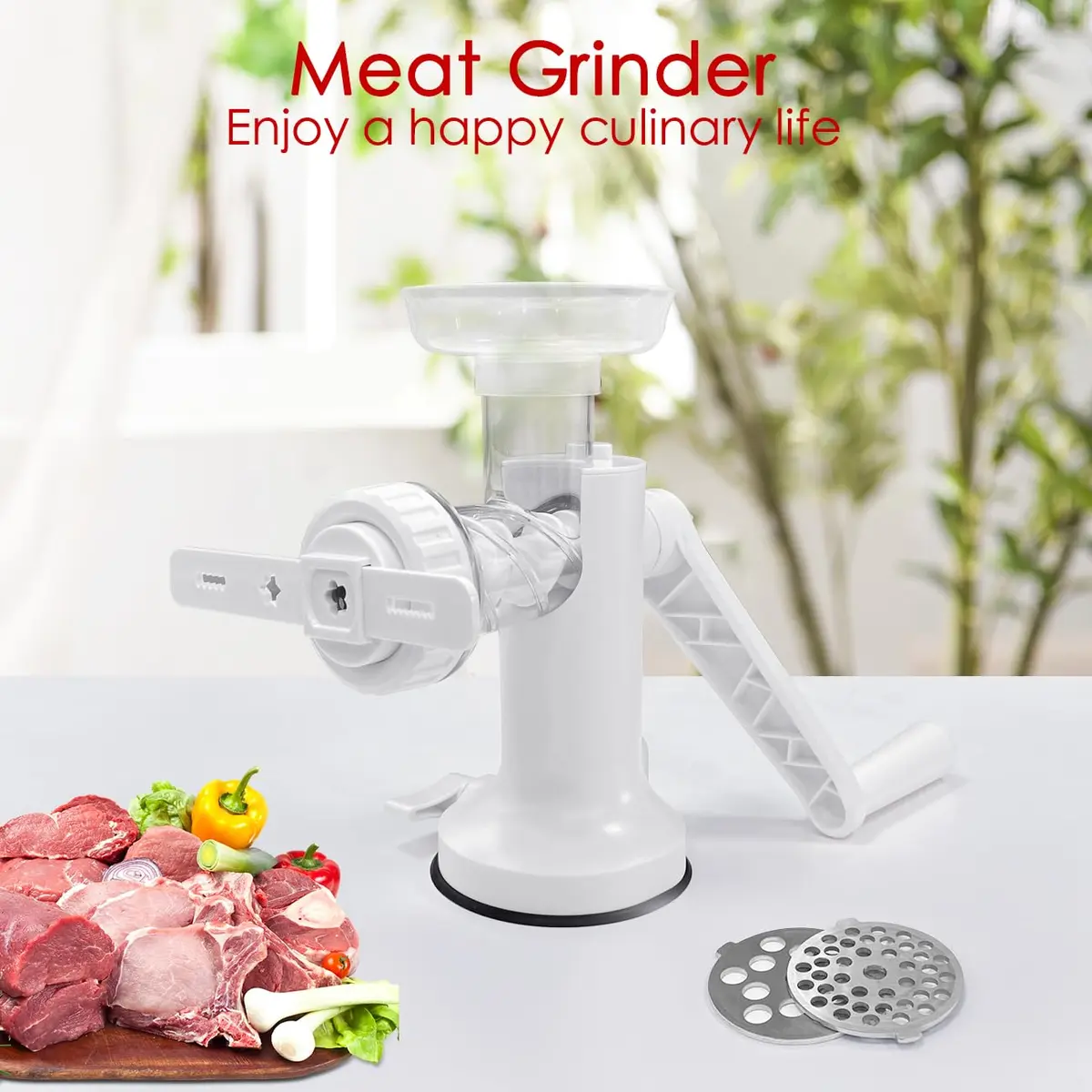 LHS Manual Meat Grinder White with Table Clamp & Sausage Stuffer | Multi-Function Kitchen Tool (3-in-1) - view 7