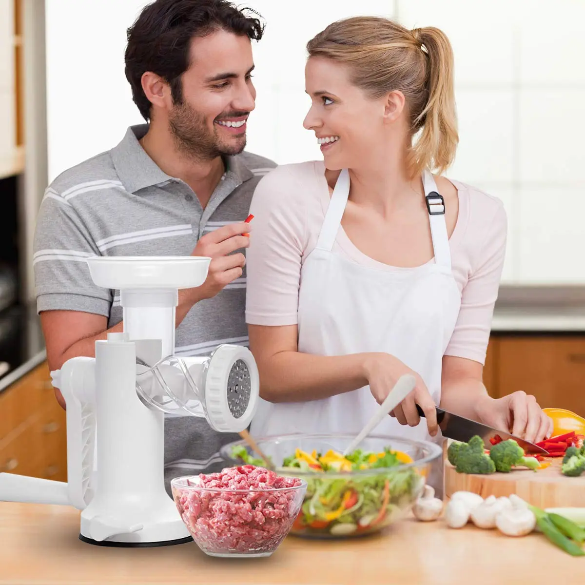 LHS Manual Meat Grinder White with Table Clamp & Sausage Stuffer | Multi-Function Kitchen Tool (3-in-1) - view 8