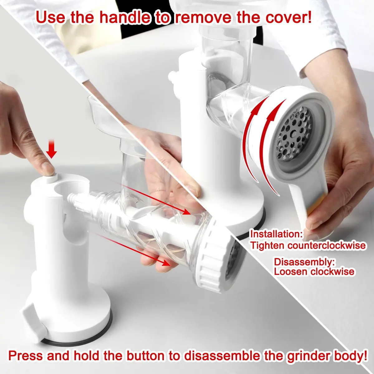 LHS Manual Meat Grinder White with Table Clamp & Sausage Stuffer | Multi-Function Kitchen Tool (3-in-1) - view 4