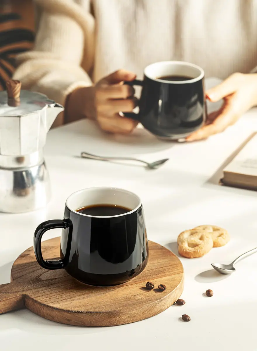 Teocera Black 12 oz Ceramic Coffee Mug Set of 4 with Large Handles | Smooth Porcelain for Hot & Cold Drinks - view 7