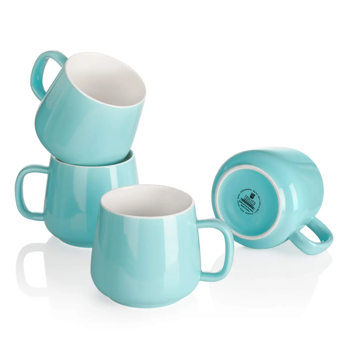 Teocera 12 oz Ceramic Coffee Mugs Set of 4 with Large Handles | Smooth Porcelain, Dishwasher Safe, Turquoise - main product image