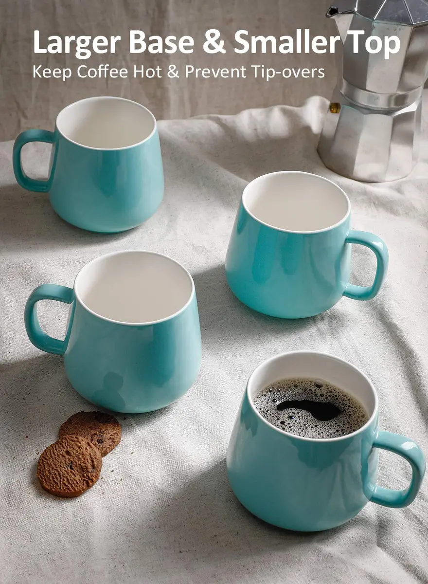 Teocera 12 oz Ceramic Coffee Mugs Set of 4 with Large Handles | Smooth Porcelain, Dishwasher Safe, Turquoise - view 6