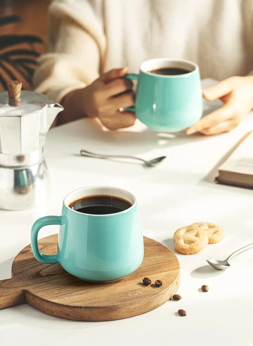 Teocera 12 oz Ceramic Coffee Mugs Set of 4 with Large Handles | Smooth Porcelain, Dishwasher Safe, Turquoise - view 7