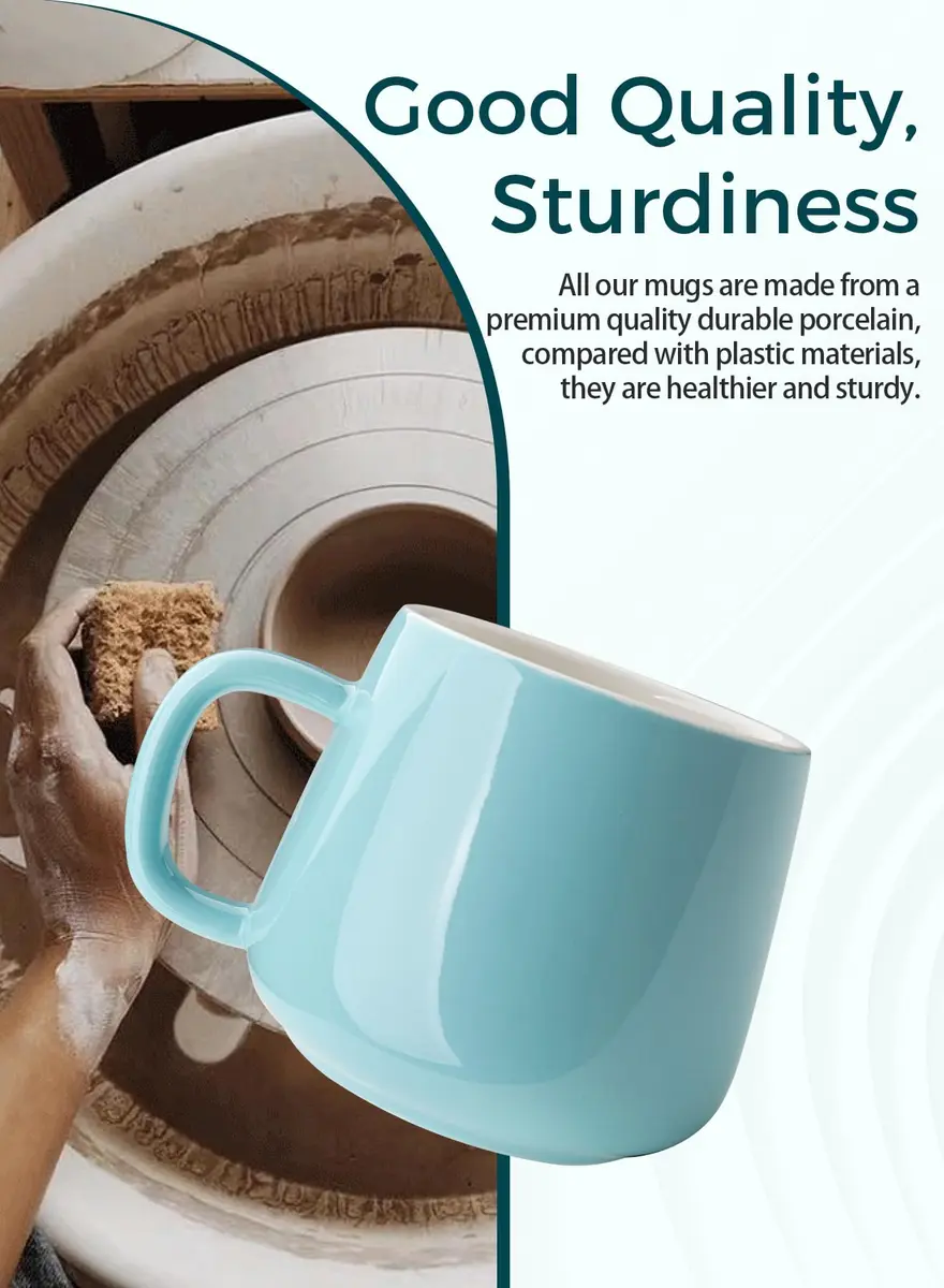 Teocera 12 oz Ceramic Coffee Mugs Set of 4 with Large Handles | Smooth Porcelain, Dishwasher Safe, Turquoise - view 5