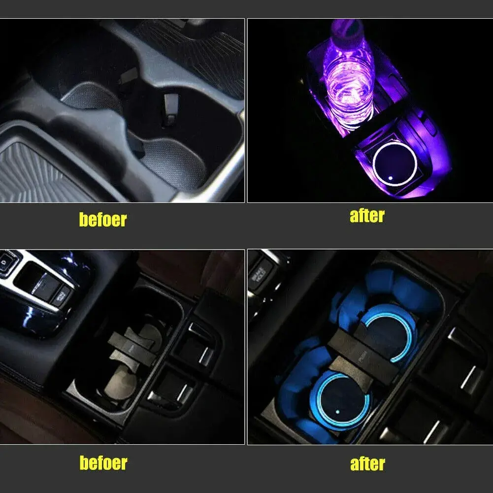 WedFeir LED Cup Holder Lights 7cm (2.75in) Round | 7 Colors & 3 Modes for Car Interior Atmosphere - view 2