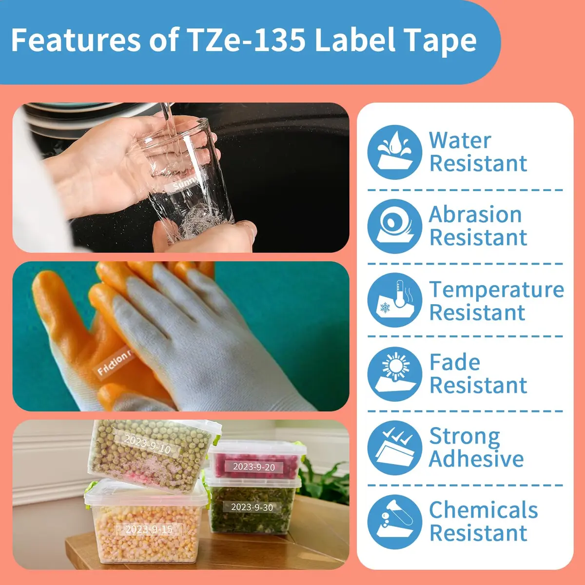 COLORWING TZe-135 White on Clear Label Tape 12mm (0.47 Inch) Laminated 3-Pack | Compatible with Brother P-touch Label Makers - view 5
