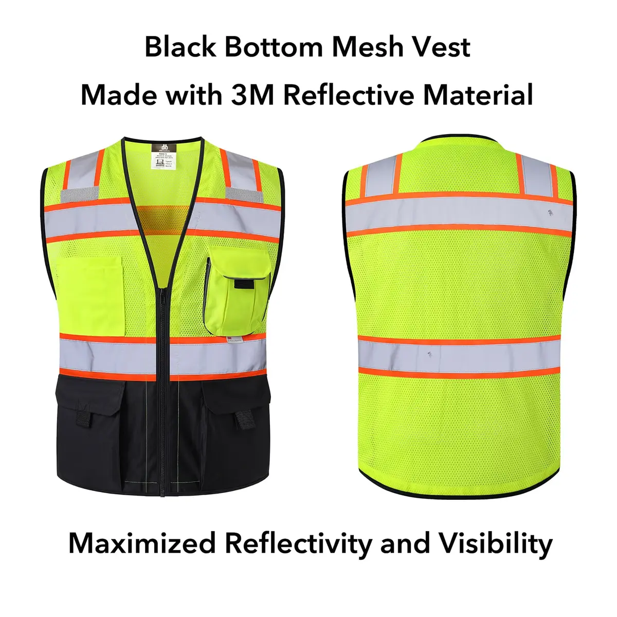 Dib Safety Reflective Safety Vest Made with 3M Tape, Yellow and Black S | ANSI Class 2, Heavy Duty Reflectivity - view 2