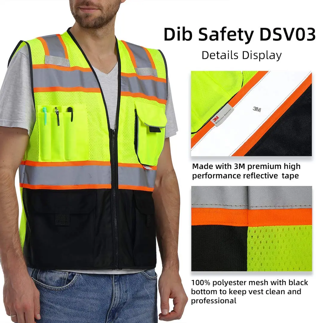 Dib Safety Reflective Safety Vest Made with 3M Tape, Yellow and Black S | ANSI Class 2, Heavy Duty Reflectivity - view 3