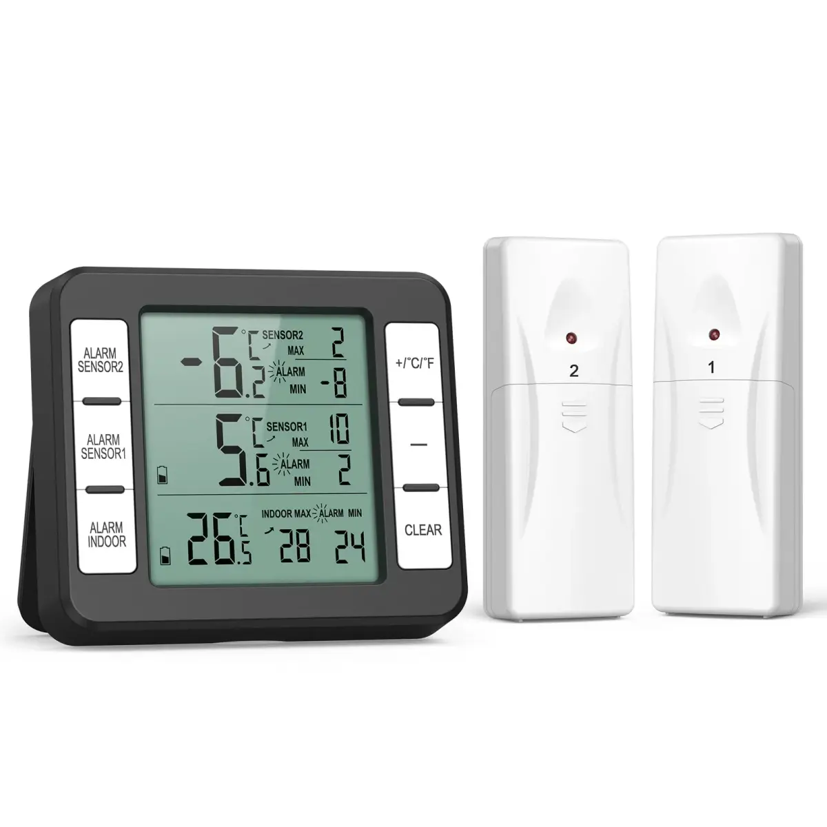 ORIA Wireless Refrigerator Thermometer with 2 Sensors & Alarm, Black | Indoor/Outdoor -40°C to 60°C - main product image