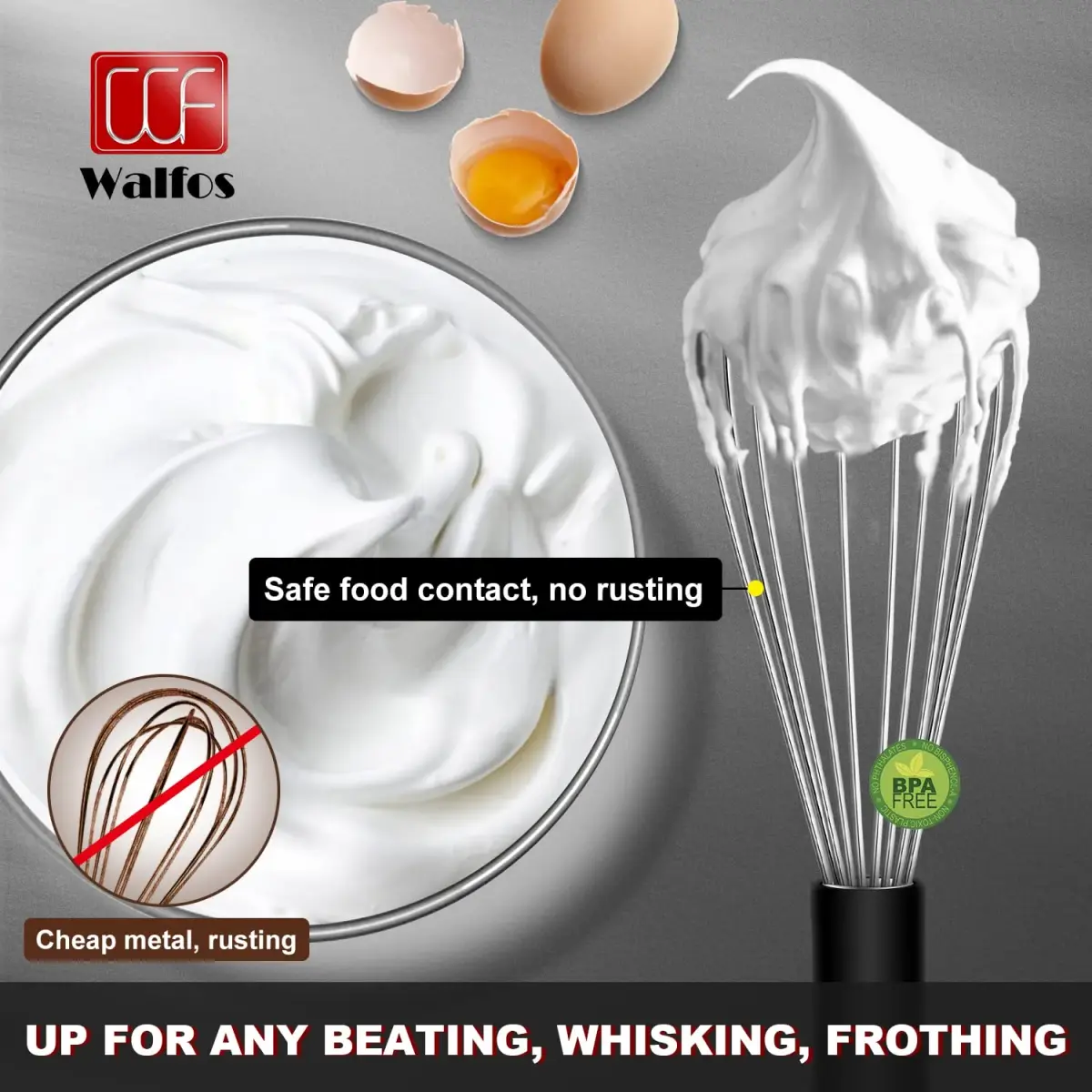 Walfos Stainless Steel Balloon Whisk Set (7"+9"+11") | 3-Piece Heavy Duty Egg Frother for Cooking - view 2