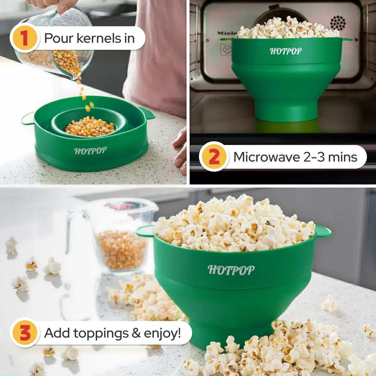 HOTPOP Microwave Popcorn Popper Silicone Bowl 20 Colors | Healthy Snack in Minutes - view 3
