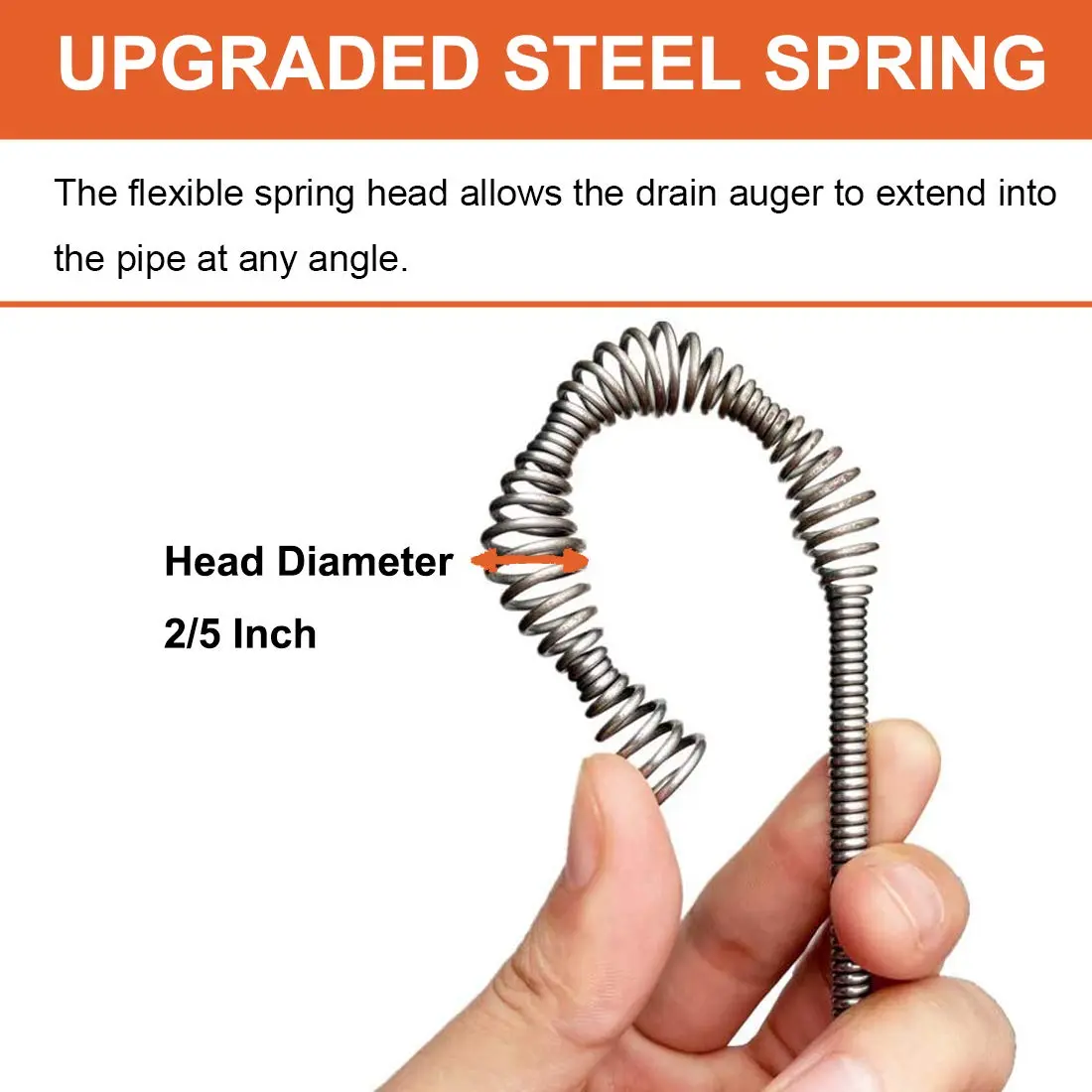 BACEYIOU Orange Drain Auger with Drill Adapter, 7.5m (25ft) Flexible Plumbing Snake | Clog Remover for Kitchen, Bathroom, Shower Sink - view 5