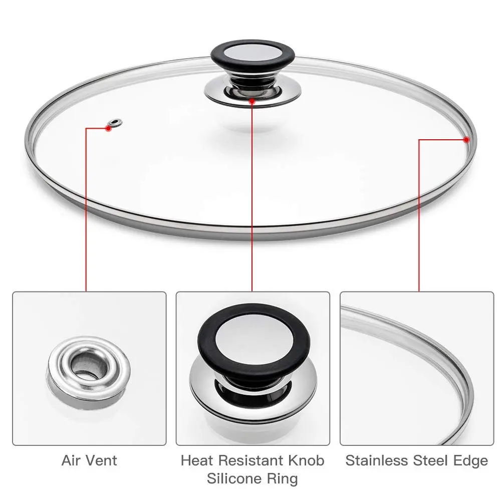ELKKNOVE Glass Lid for Frying Pan 24cm | Tempered Glass with Silicone Ring & Handle - view 3