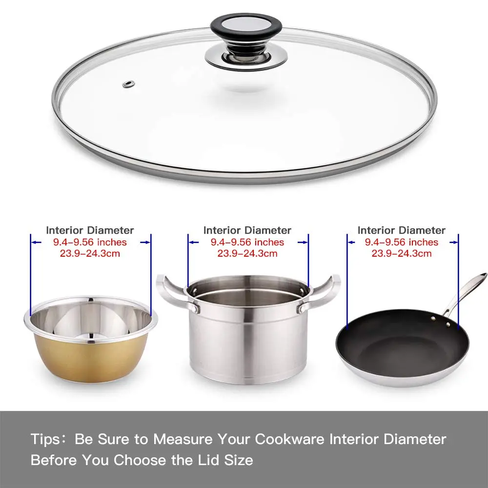 ELKKNOVE Glass Lid for Frying Pan 24cm | Tempered Glass with Silicone Ring & Handle - view 4