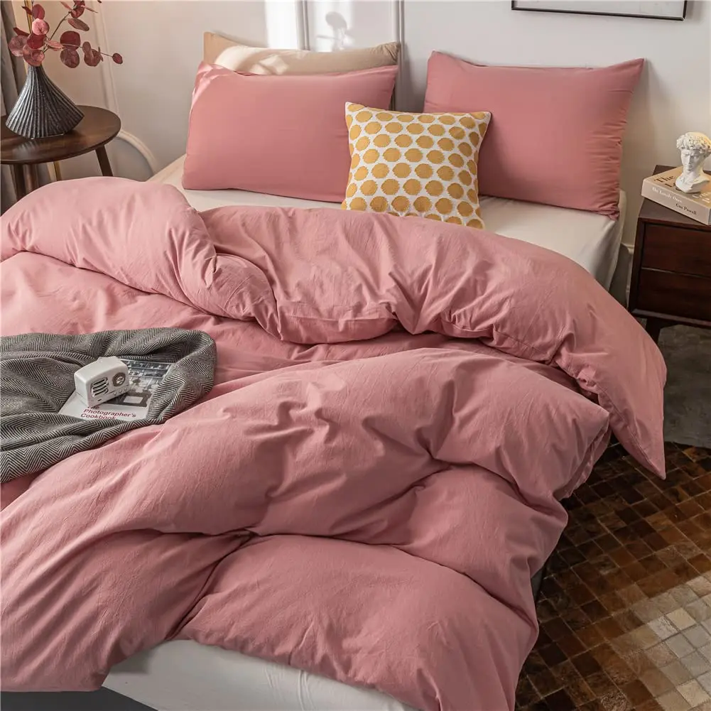Janlive Washed Cotton Duvet Cover King | Ultra Soft 100% Cotton Solid Color Rose | Zipper Closure (70-120 chars) - view 4