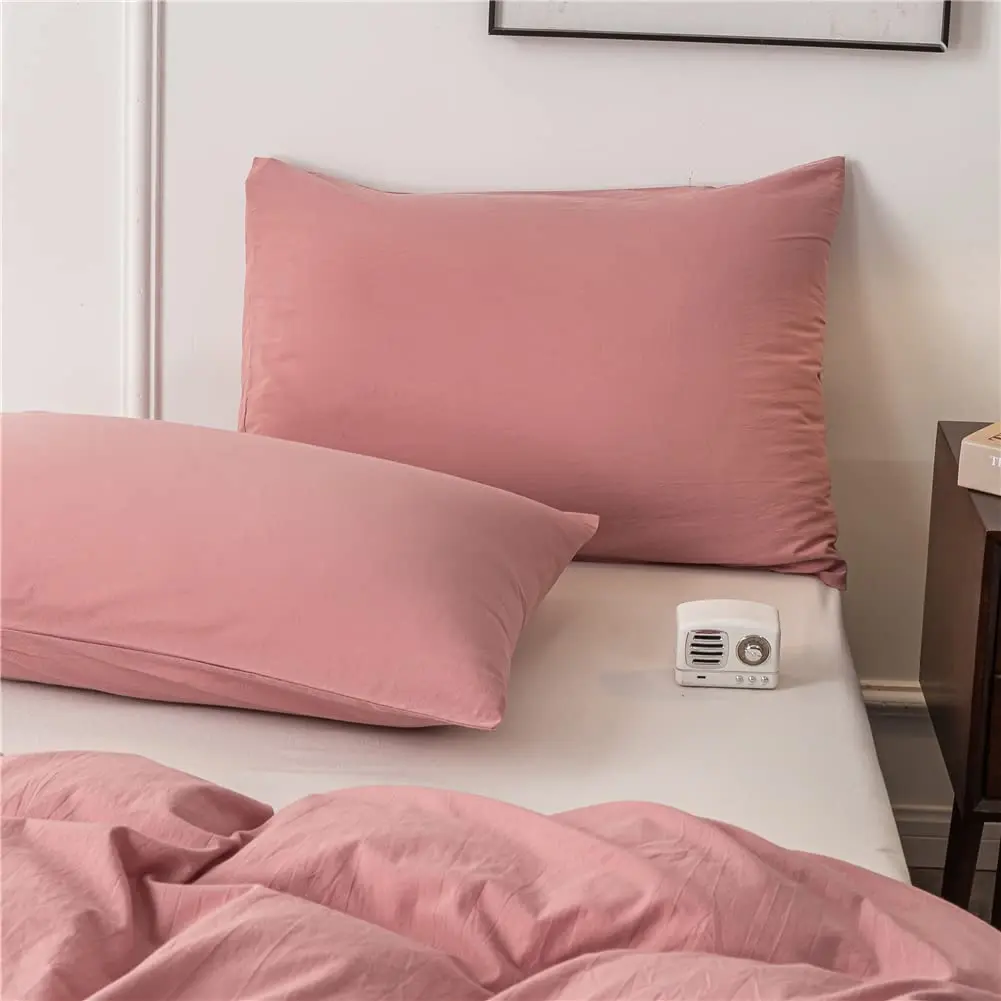 Janlive Washed Cotton Duvet Cover King | Ultra Soft 100% Cotton Solid Color Rose | Zipper Closure (70-120 chars) - view 5