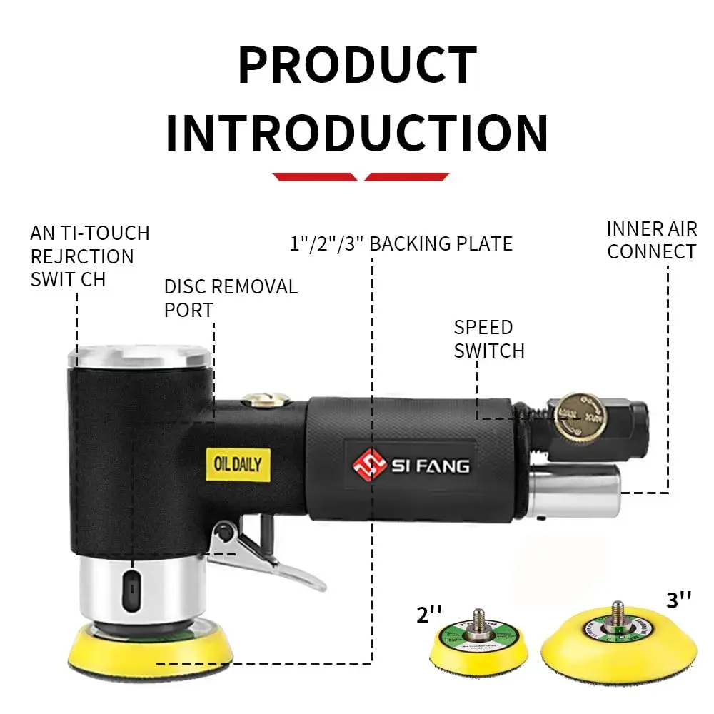 SI FANG 1'' 2'' 3'' Mini Random Orbital Air Sander Kit | 748g (1.65 lb) Pneumatic DA Polisher - view 9