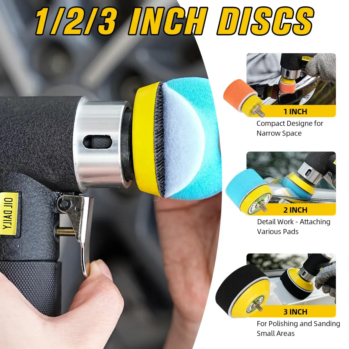 SI FANG 1'' 2'' 3'' Mini Random Orbital Air Sander Kit | 748g (1.65 lb) Pneumatic DA Polisher - view 2