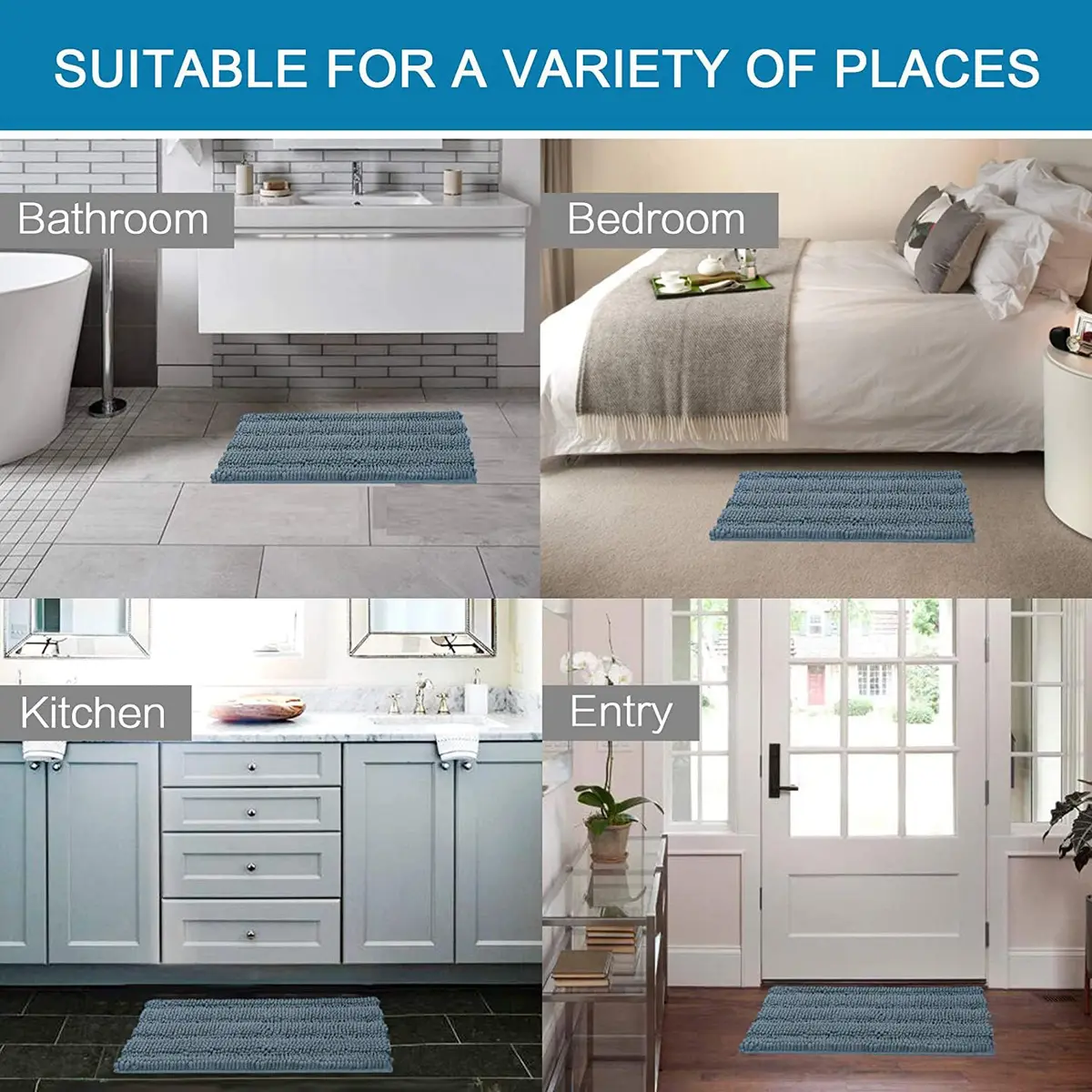 H.VERSAILTEX Thick Chenille Bathroom Rug Mat Set 2 Piece | Ultra Soft & Absorbent, Non Slip, Machine Washable, 20"x32" + 17"x24" - view 6