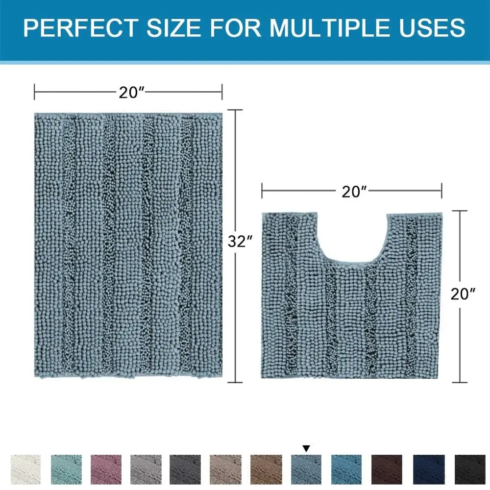 H.VERSAILTEX Bathroom Rugs 2 Piece Set Ultra Thick Water Absorbent Striped Chenille - view 5