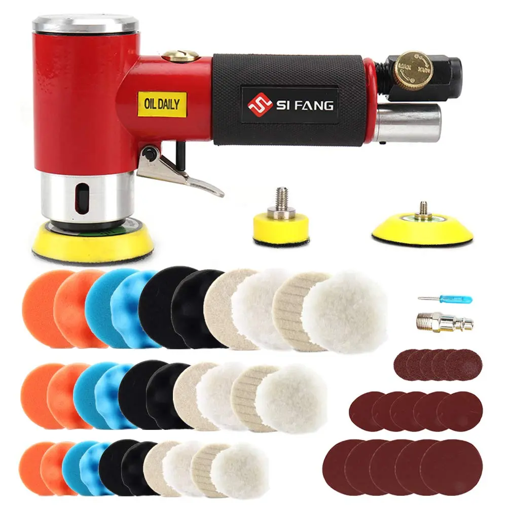 SI FANG Mini Air Sander Kit 125 mm (5 inch) | Pneumatic Random Orbital DA Sander with 48-Piece Pad & Disc Set - main product image