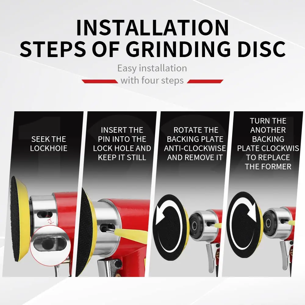 SI FANG Mini Air Sander Kit 125 mm (5 inch) | Pneumatic Random Orbital DA Sander with 48-Piece Pad & Disc Set - view 9