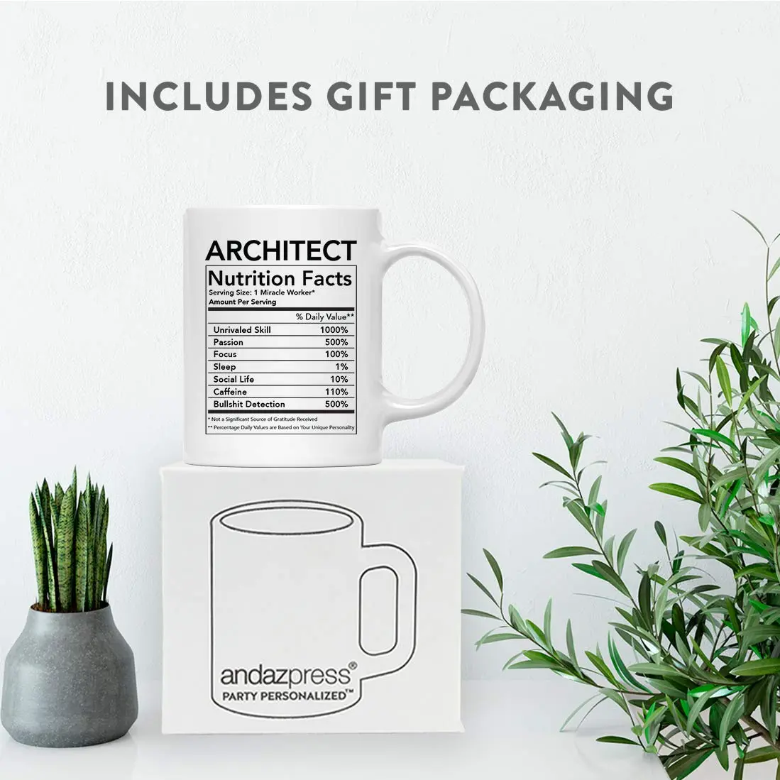 Andaz Press Funny 11oz Ceramic Coffee Mug for Architects | Humorous Nutritional Facts Design - view 4