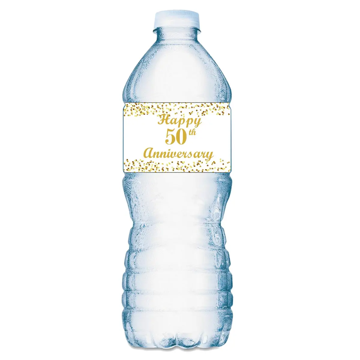 RokAPary 50th Anniversary Water Bottle Labels | Waterproof Gold & White Stickers for Golden Wedding Celebration - main product image