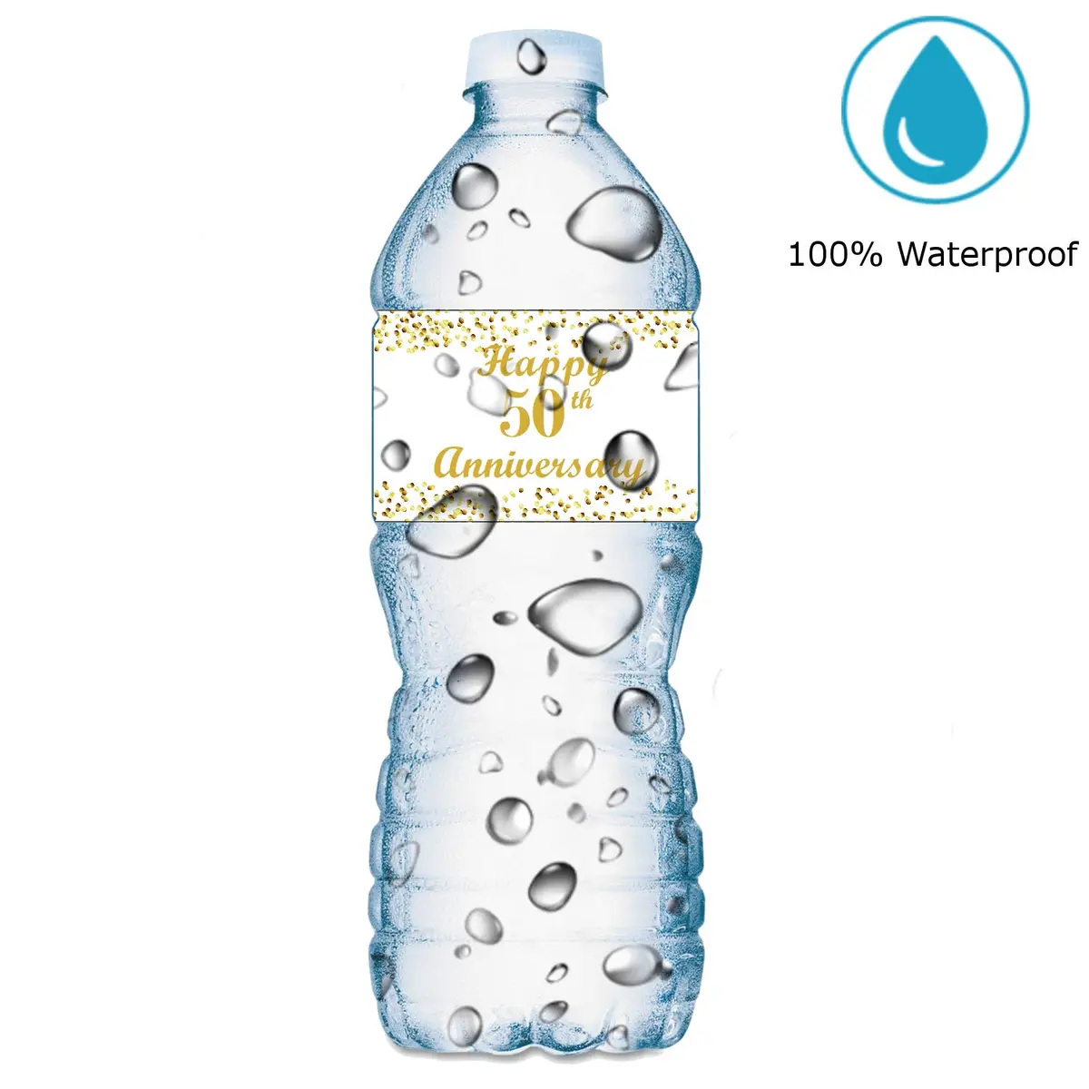 RokAPary 50th Anniversary Water Bottle Labels | Waterproof Gold & White Stickers for Golden Wedding Celebration - view 5