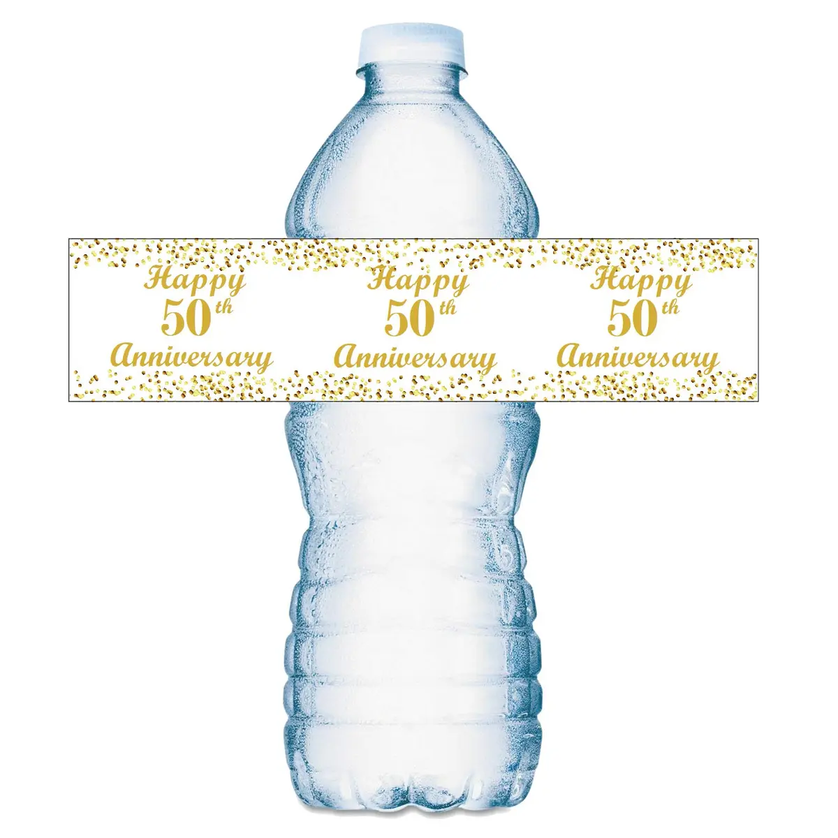 RokAPary 50th Anniversary Water Bottle Labels | Waterproof Gold & White Stickers for Golden Wedding Celebration - view 3
