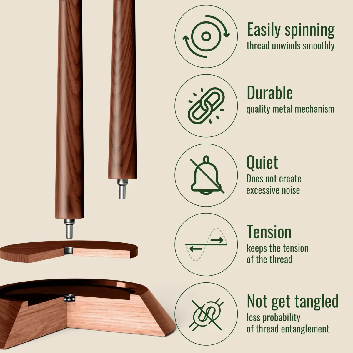 BarvA Wooden Yarn Holder with Bearing Spinner & Extra Spindle | 10.0 kg (22 Lb) Capacity - view 3