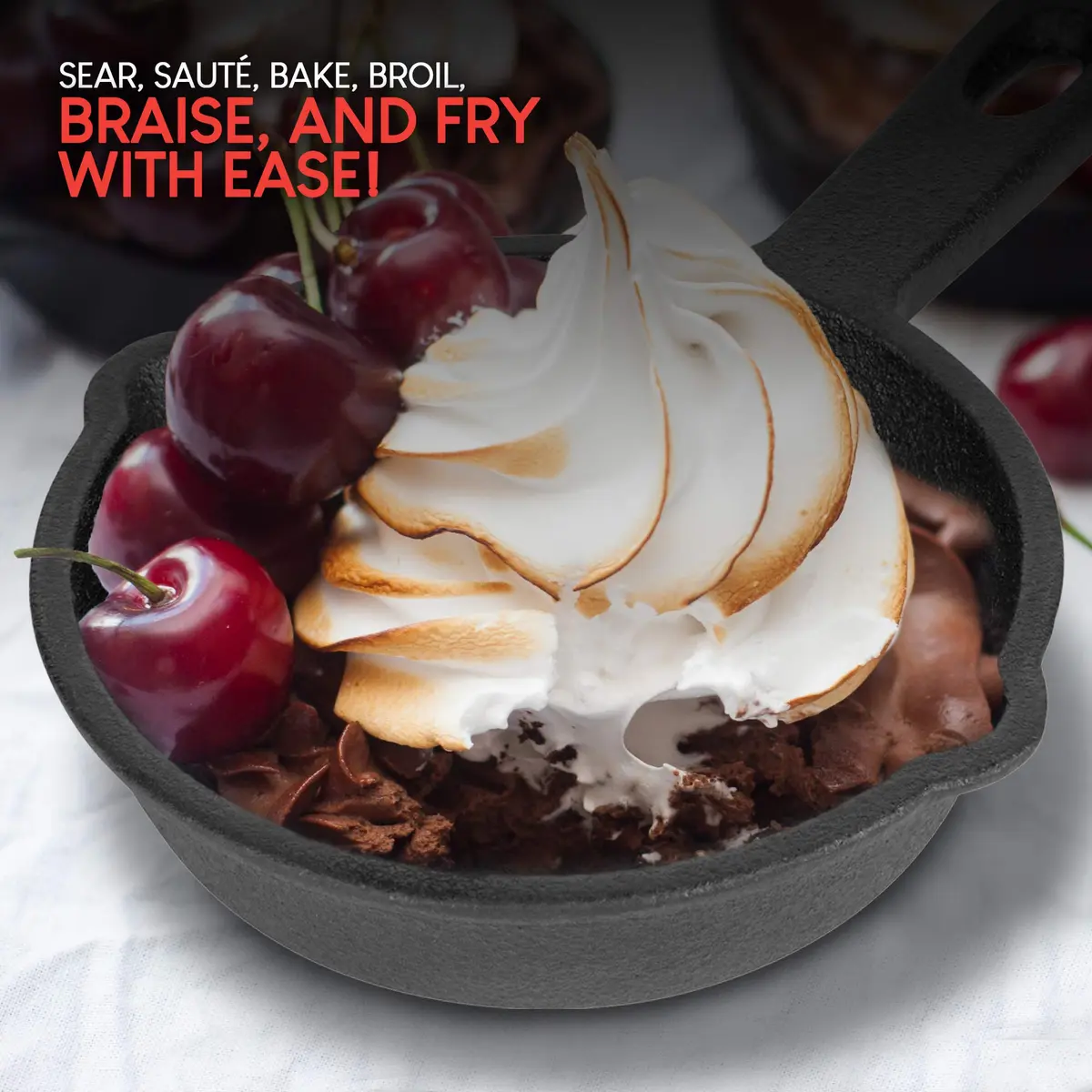 Modern Innovations Mini Cast Iron Skillet Set with Silicone Mitt (4 Count) - 3.5 Inch Pans | Pre-Seasoned for Eggs & Desserts - view 7