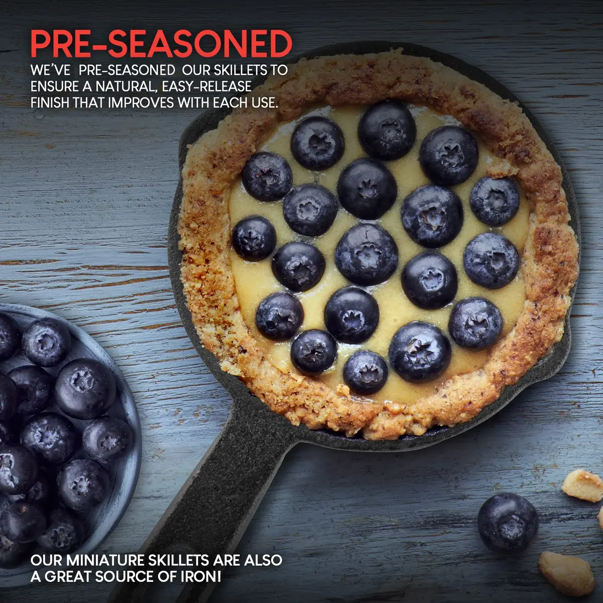 Modern Innovations Mini Cast Iron Skillet Set with Silicone Mitt (4 Count) - 3.5 Inch Pans | Pre-Seasoned for Eggs & Desserts - view 4