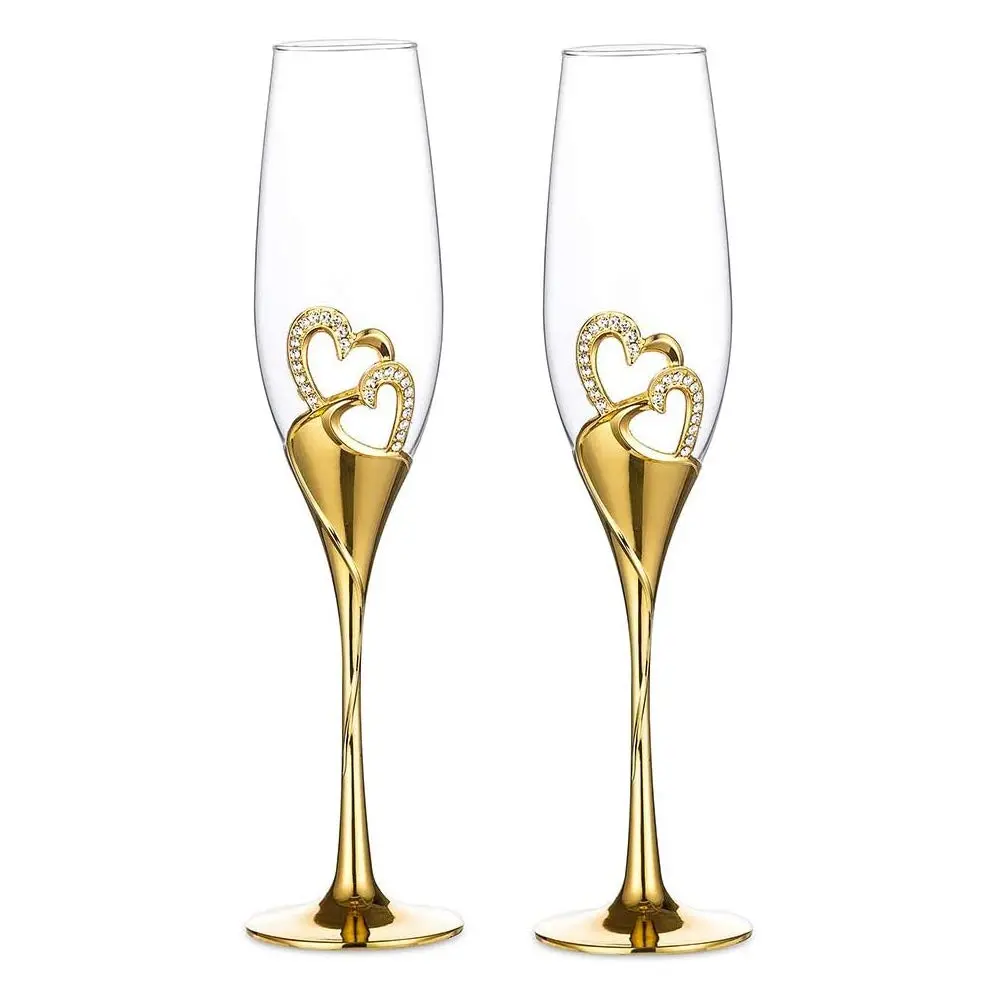 LANLONG Wedding Champagne Goblets 200ml | Heart-Rhinestone Glasses for Bride & Groom - main product image