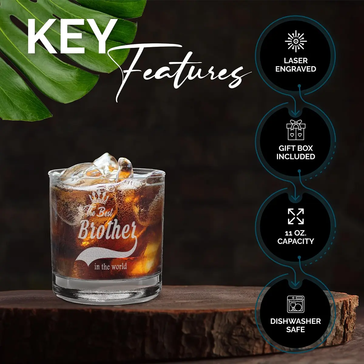 shop4ever Engraved Whiskey Glass 11 oz | Premium Old Fashioned Gift for Brother - view 3