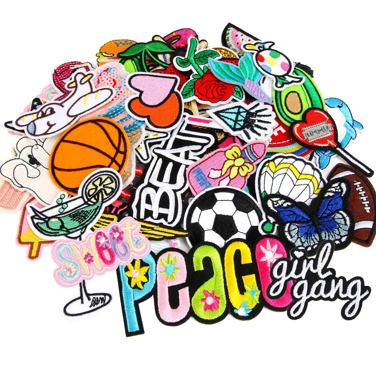 AUGSUN 60Pcs Random Assorted Iron-On & Sew Applique Patches | Vintage, Hippie, Edgy Styles - main product image
