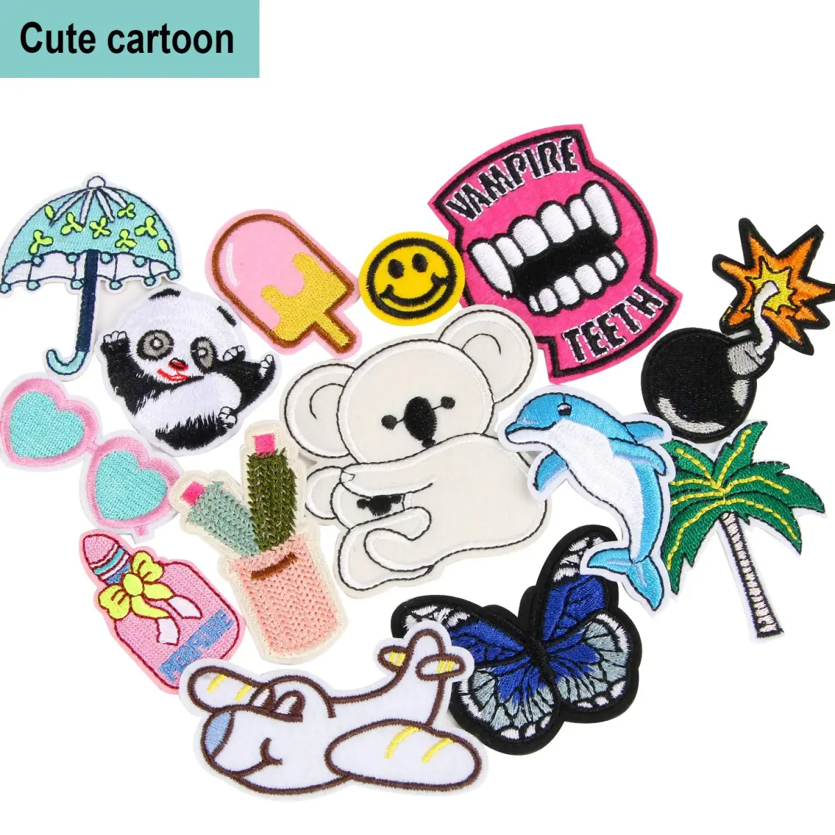AUGSUN 60Pcs Random Assorted Iron-On & Sew Applique Patches | Vintage, Hippie, Edgy Styles - view 5