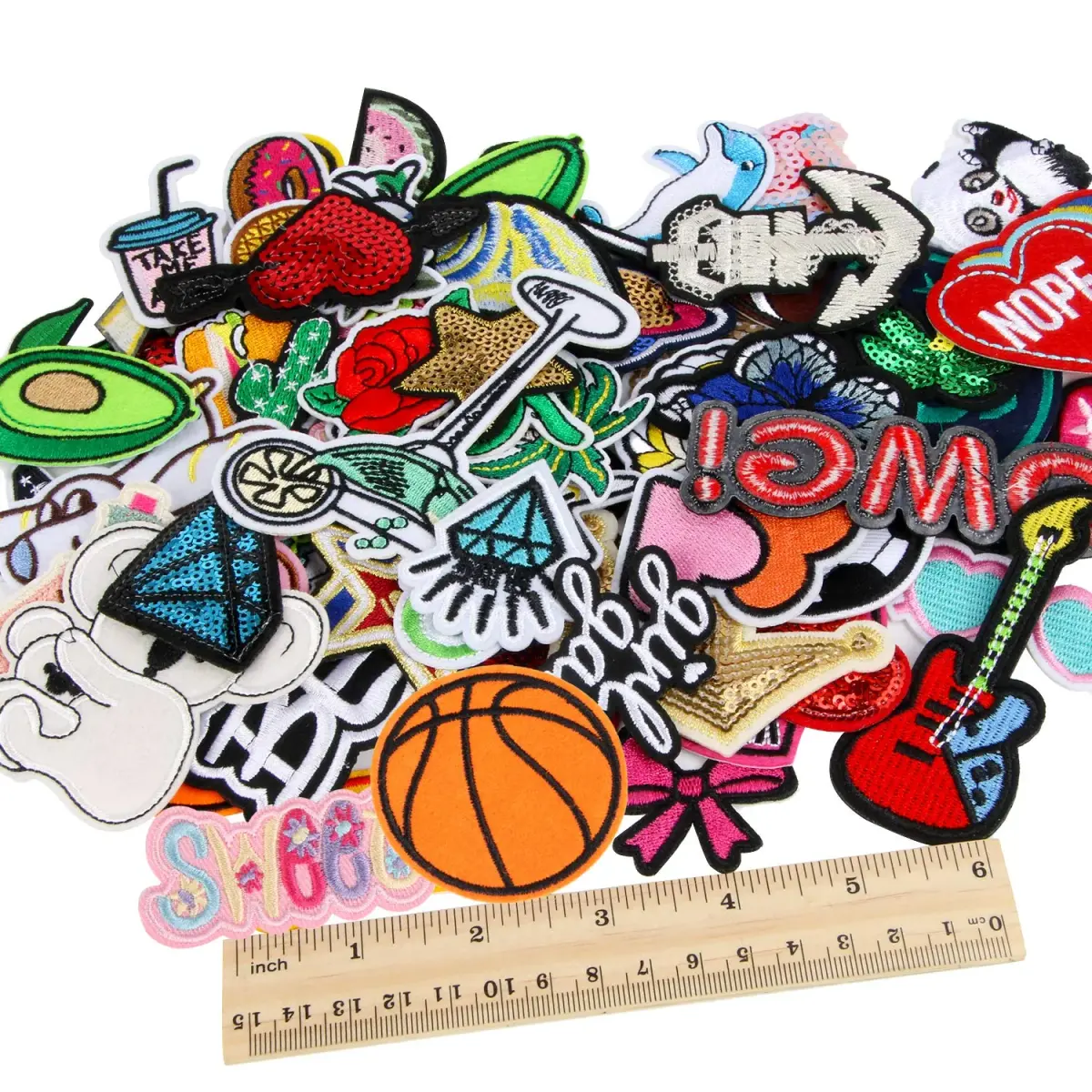 AUGSUN 60Pcs Random Assorted Iron-On & Sew Applique Patches | Vintage, Hippie, Edgy Styles - view 2